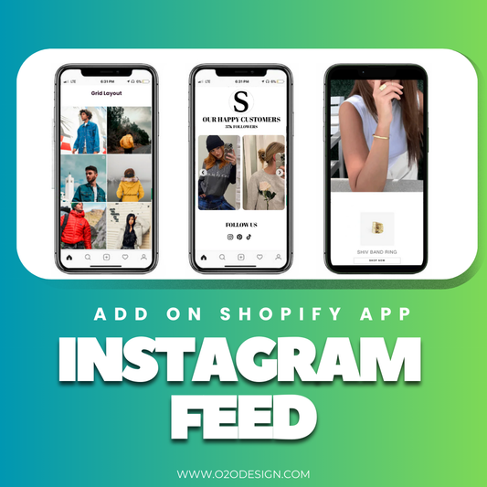 หน้าจอสมาร์ทโฟนสามจอแสดงฟีด Instagram บนพื้นหลังสีน้ำเงินและเขียวแบบไล่เฉดพร้อมข้อความ
