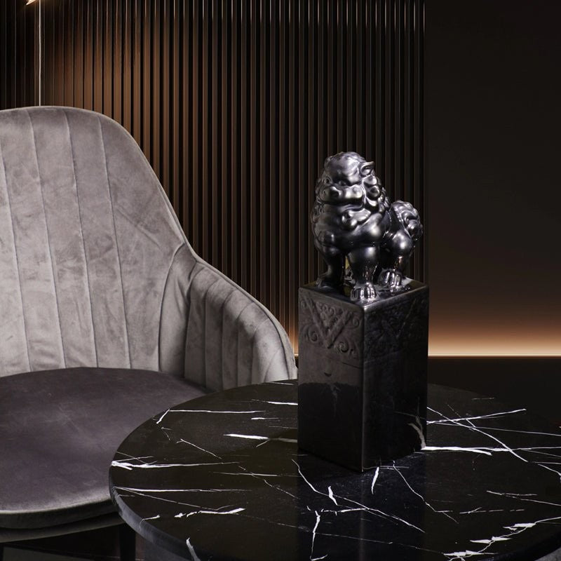 Alinda Luxury Chinese Style Ceramic Decor - Black and White Lion Figurines