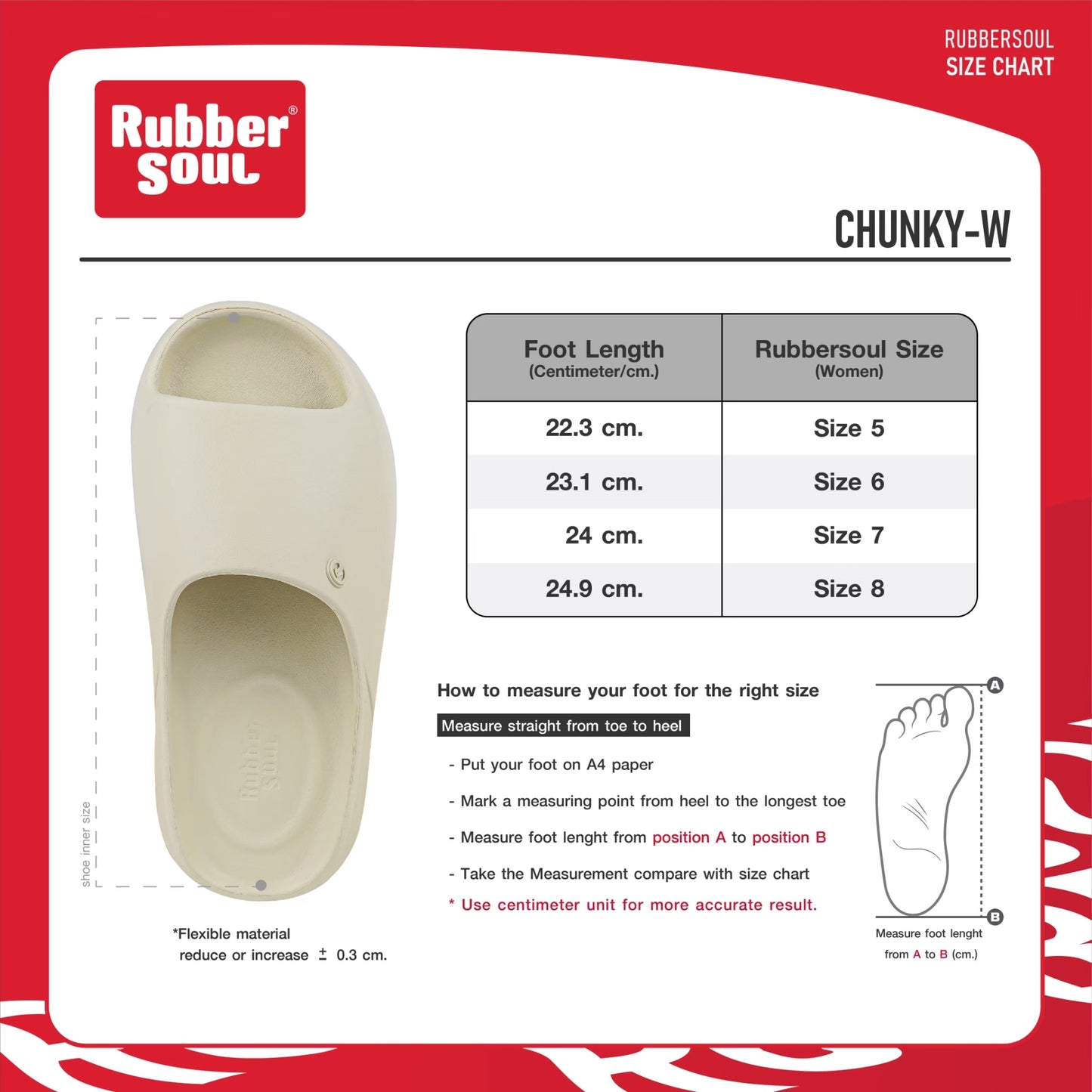 ラバーソウル รุ่น CHUNKY-W รองเท้าแตะแบบสวมรองเท้าหน้าฝน 100%